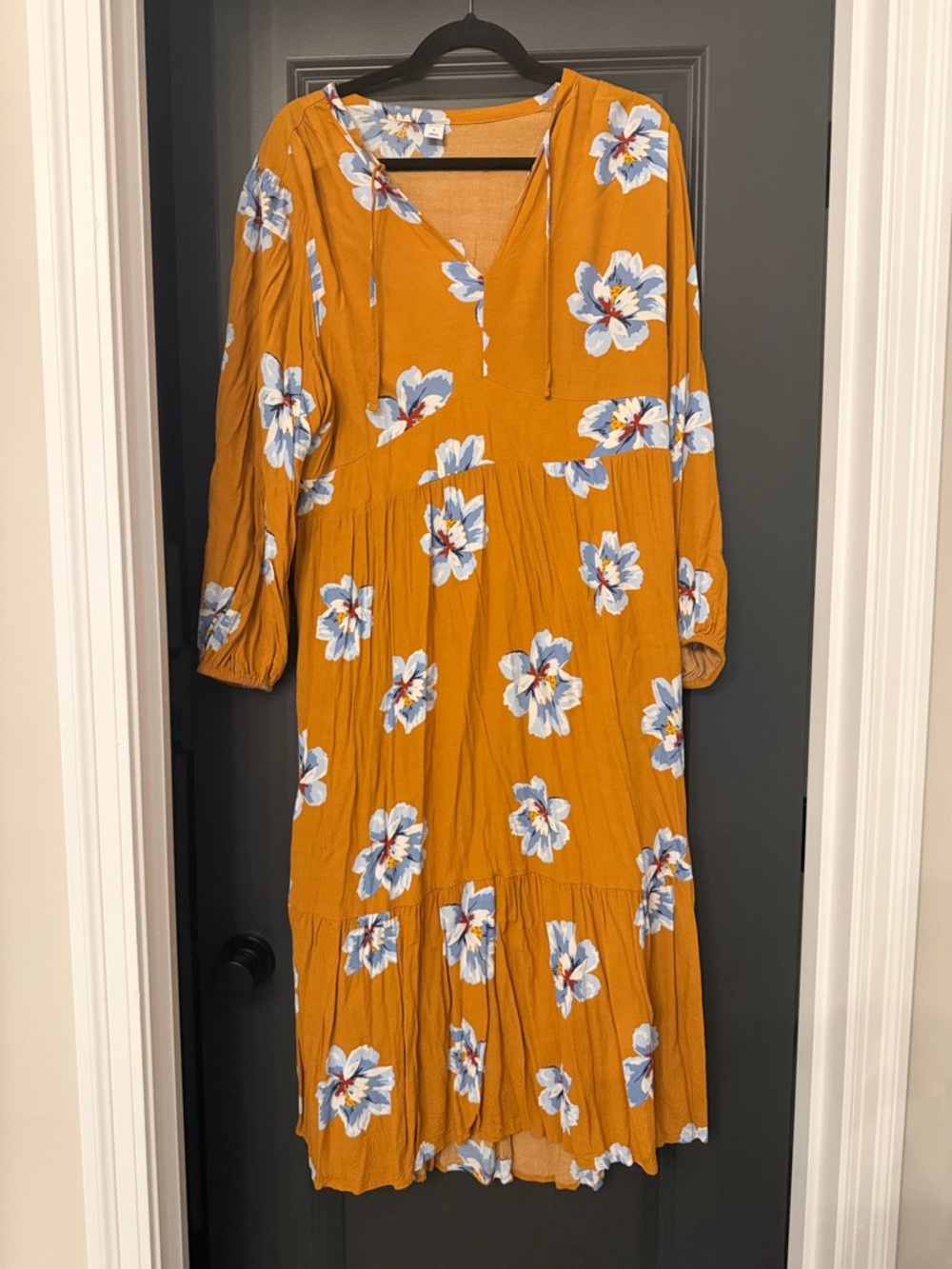 Old Navy Mustard Floral Tiered V-Neck Maxi Dress